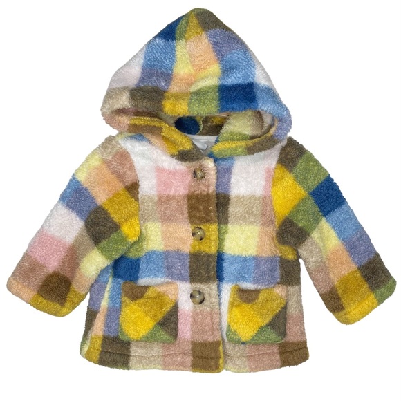 Little Me Plaid Fleece Hooded Cardigan - Picture 6 of 6